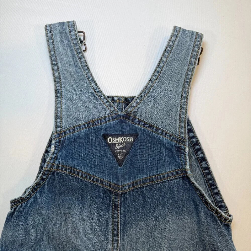 OSH KOSH B'Gosh Patchwork Denim Overalls Vestbak Blue 2T Vintage